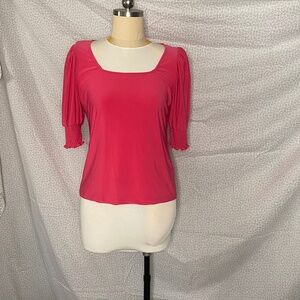 Neon Pink Raspberry Elbow Blouse Square Cut Bright Rose